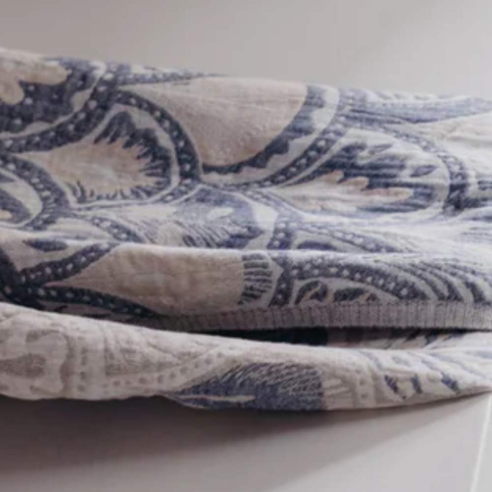 Succulents Blue Woven Organic Cotton 2-in-1 Blanket Wrap Anthropologie Holiday - Picture 4 of 17